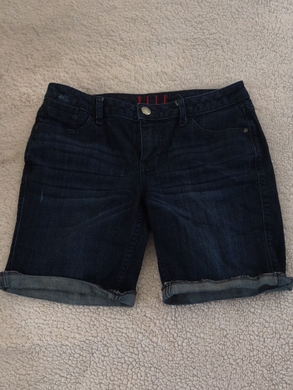Elle Dark Navy Rolled Cuff Denim Shorts